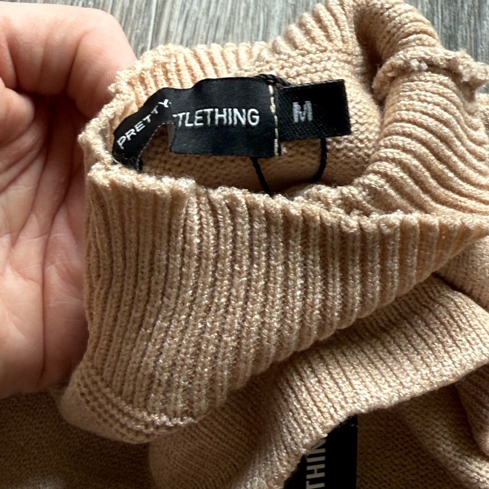 PrettyLittleThing Beige Ribbed Knit Sweater - Picture 2 of 3